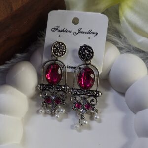Oxidized Stone Earring_Pink