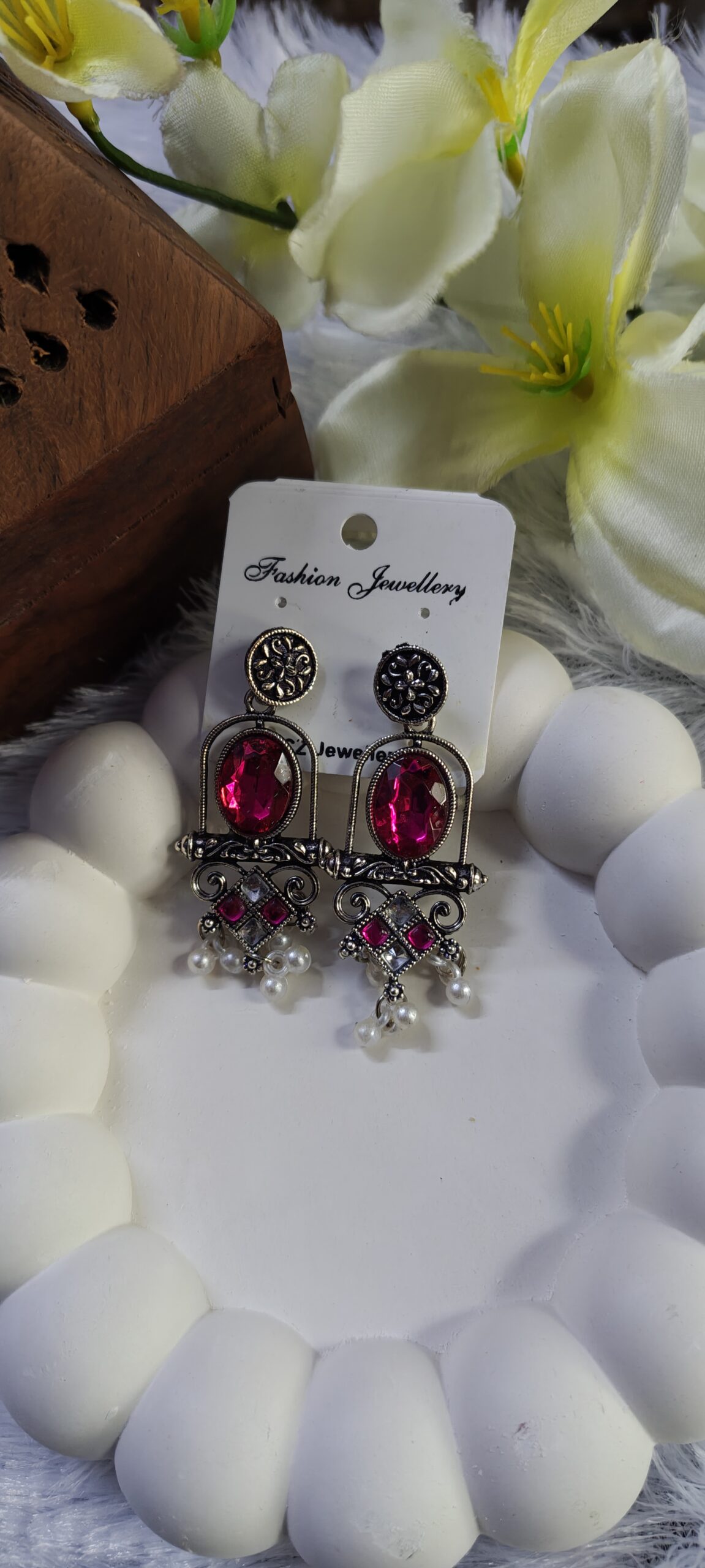 Oxidized Stone Earring_Pink