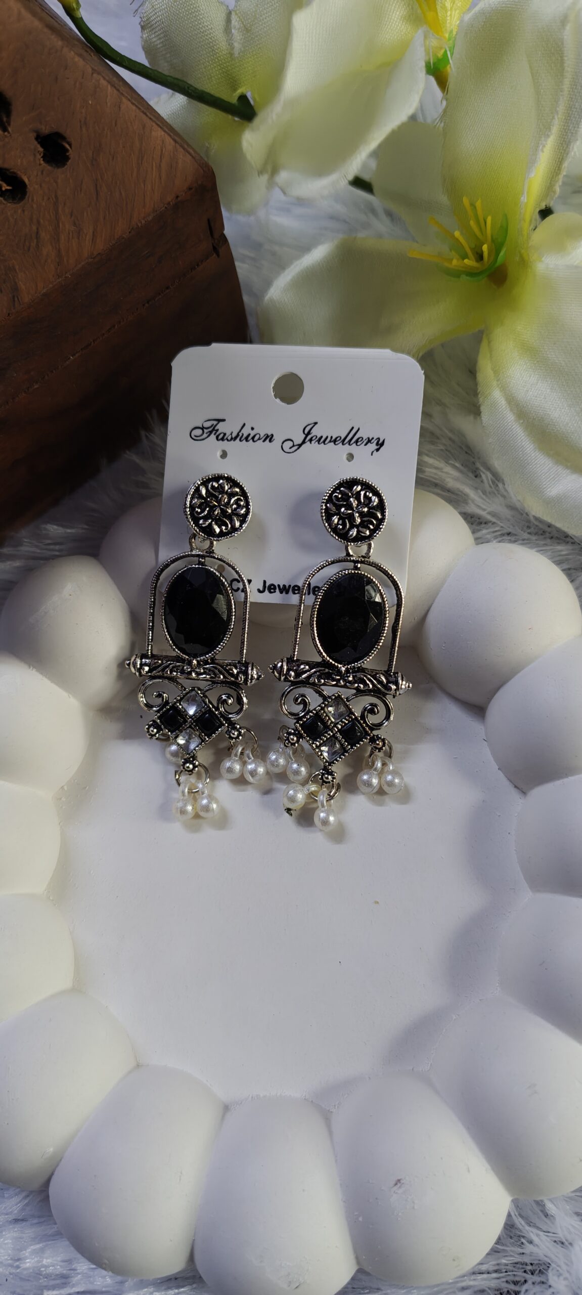 Oxidized Stone Earring_Black