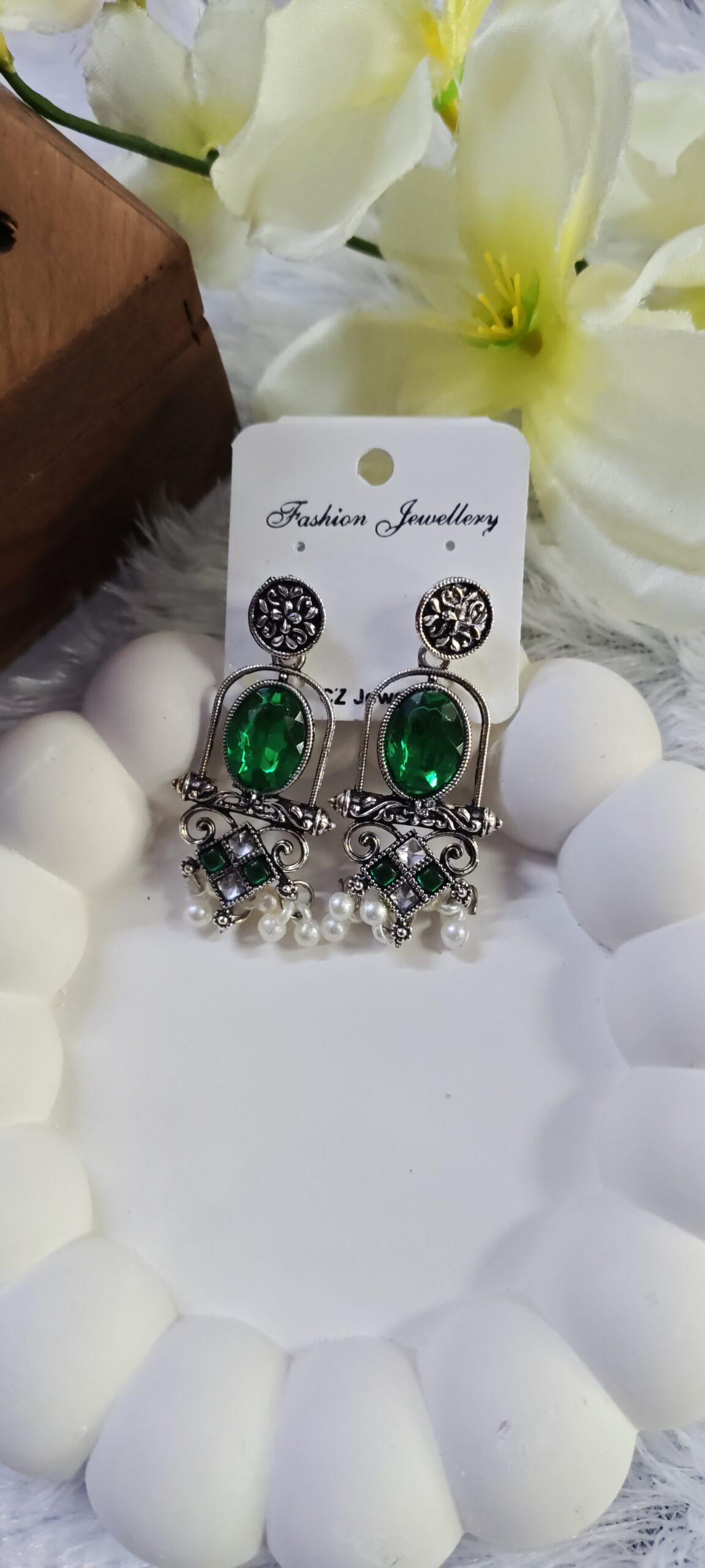 Oxidized Stone Earring_Green