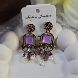 Oxisdized Golden Stone Earring_Lavender
