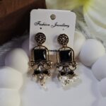 Oxidized Golden Stone Earring_Black