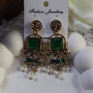 Oxisdized Golden Stone Earring_Green