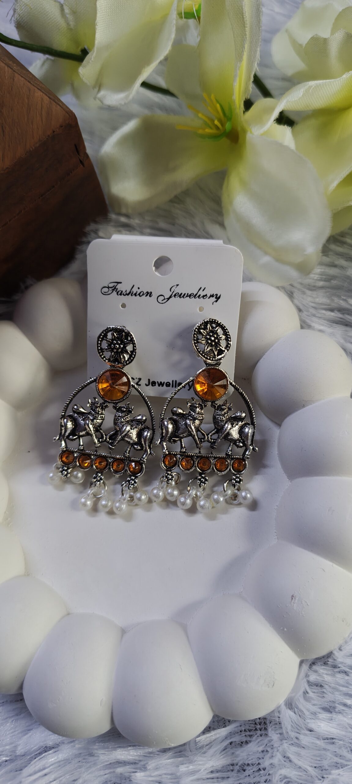 Oxidized Stone Earring_Orange