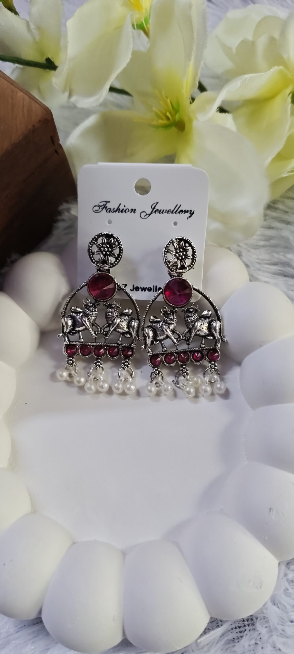 Oxidized Stone Earring_Pink