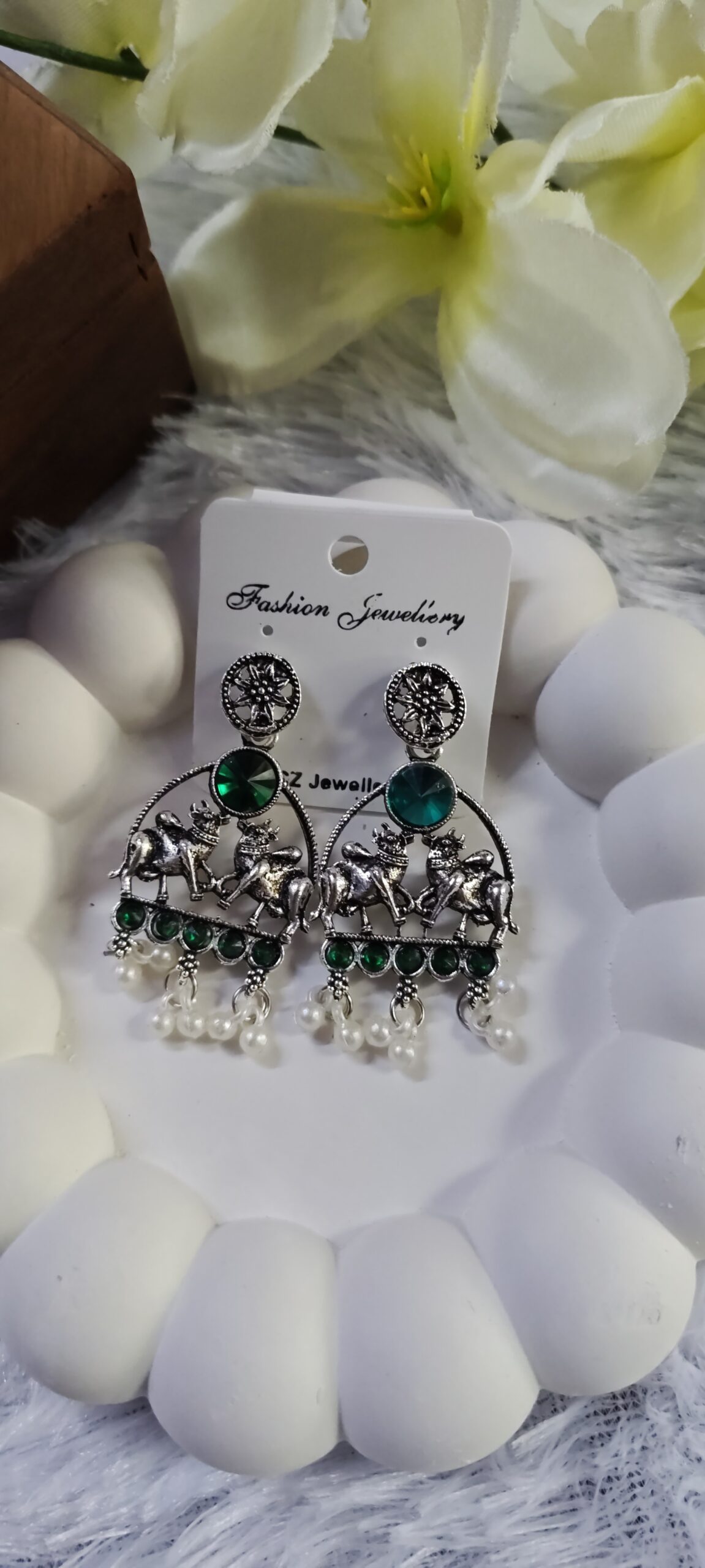 Oxidized Stone Earring_Green