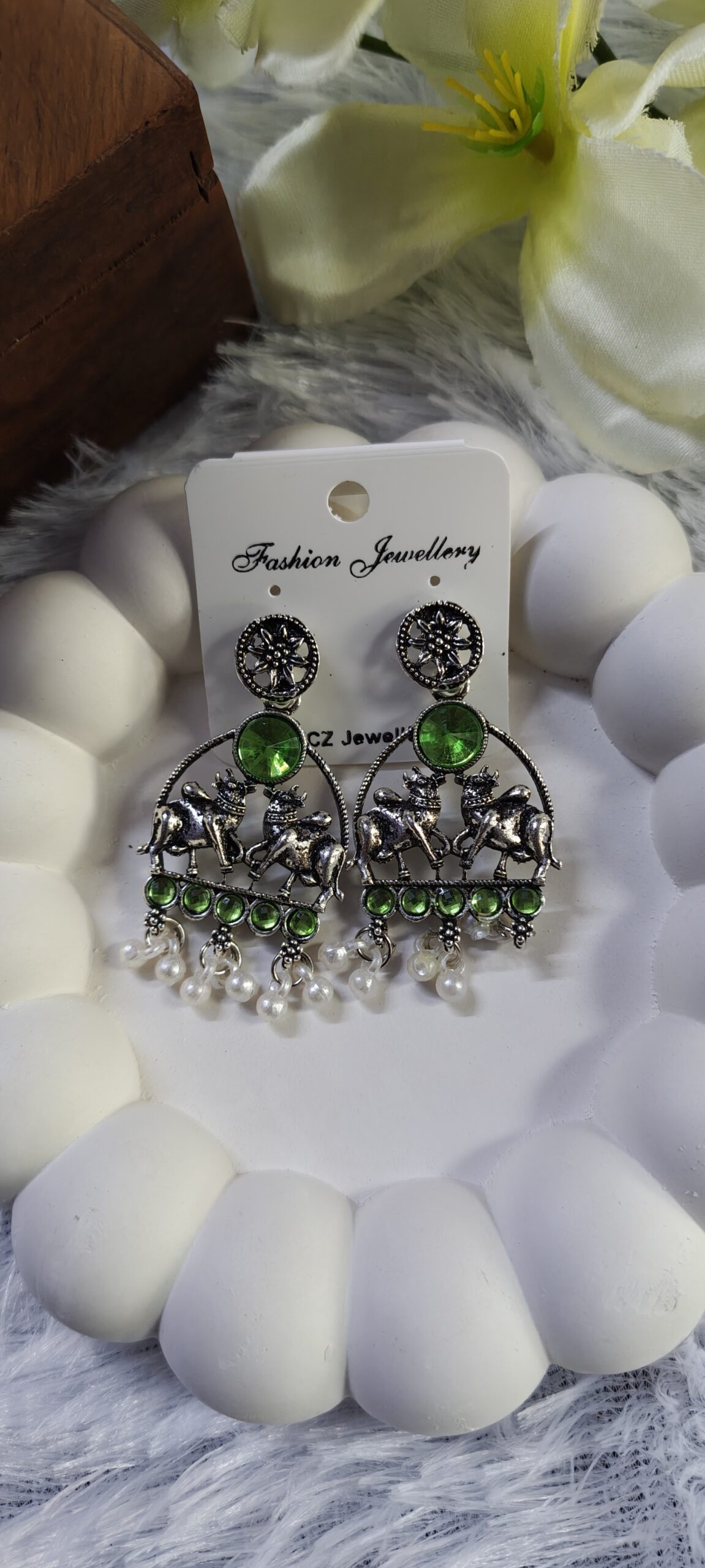 Oxidized Stone Earring_Lite Green