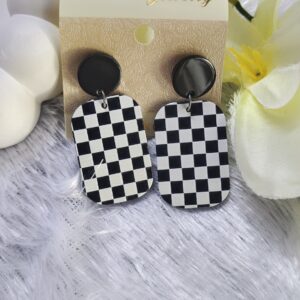 Black & white chess board Earring