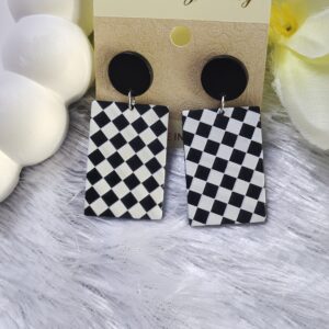 Black & white chess board Earring