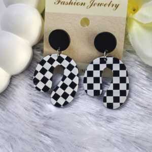 Black & white chess board Earring