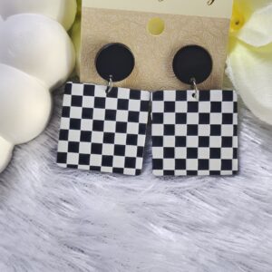 Black & white chess board Earring