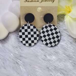 Black & white chess board Earring
