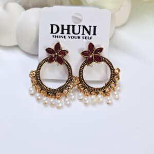 Gold Oxidised Stone Earrings