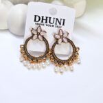 Gold Oxidised Stone Earrings