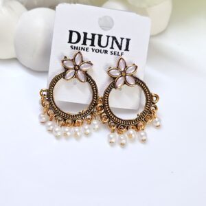 Gold Oxidised Stone Earrings
