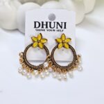 Gold Oxidised Stone Earrings