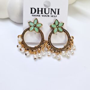 Gold Oxidised Stone Earrings