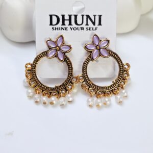 Gold Oxidised Stone Earrings