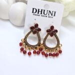 Gold Oxidised Stone Earrings