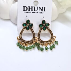 Gold Oxidised Stone Earrings