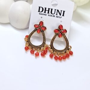 Gold Oxidised Stone Earrings