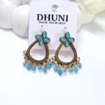 Gold Oxidised Stone Earrings