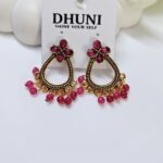 Gold Oxidised Stone Earrings