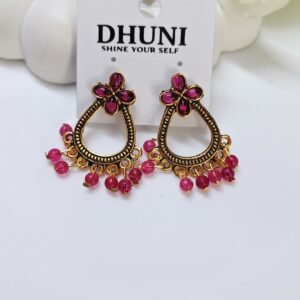 Gold Oxidised Stone Earrings