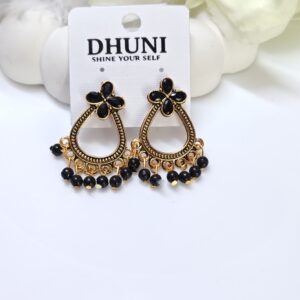 Gold Oxidised Stone Earrings