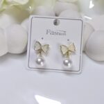 Bow Pearl Drop Korean Earring
