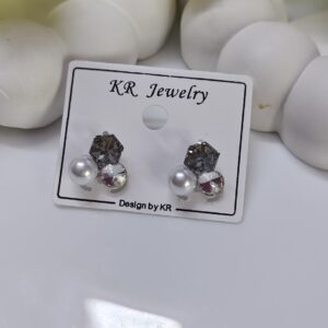 Trendy Crystal Korean Studs_Gray