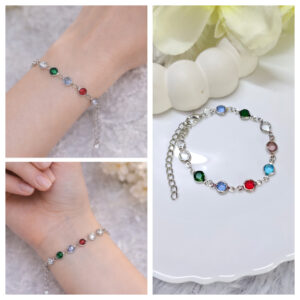 Multi Color Crystal Silver Adjustable Bracelet