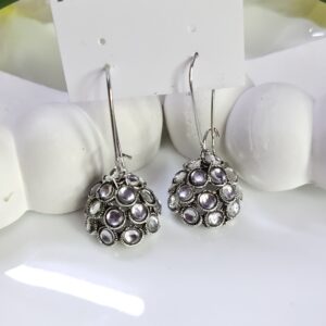 Hook Oxidised White stone Jhumka _ Medium Size