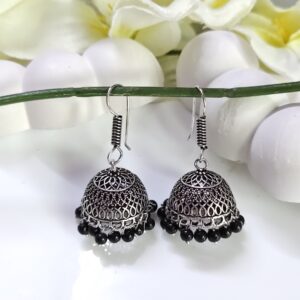 Oxidised Hook Black Beads Jhumka_Medium Size