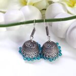 Oxidised Hook Sky Blue Beads Jhumka_Medium Size