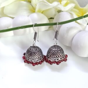 Oxidised Hook Marron Beads Jhumka_Medium Size