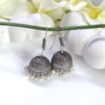 Oxidised Hook White Beads Jhumka_Medium Size