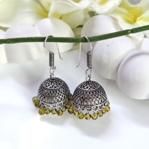 Oxidised Hook Green Beads Jhumka_Medium Size