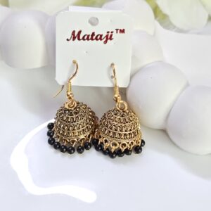Gold Oxidised Black beads Jhumka _Medium size
