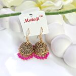 Gold Oxidised Pink Beads Jhumka _Medium size