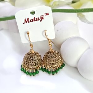 Gold Oxidised Green Beads Jhumka _Medium size