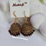 Gold Oxidised Marron beads Jhumka _Medium size