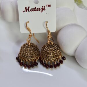 Gold Oxidised Marron beads Jhumka _Medium size
