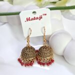 Gold Oxidised Red beads Jhumka _Medium size