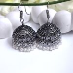 Oxidised Hook White Beads Jhumka_Large Size