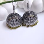 Oxidised Hook Green Beads Jhumka_Large Size